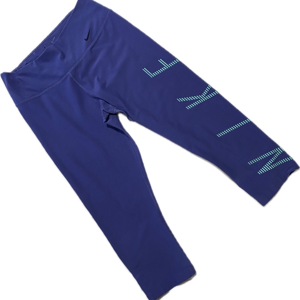 Nike Dri-FIT Deep Purple Athletic Leggings with Mint Logo Accent